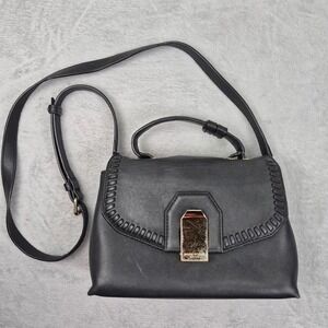 Henri Bendel Sullivan Black Leather Whipstitch Crossbody Satchel Bag Purse